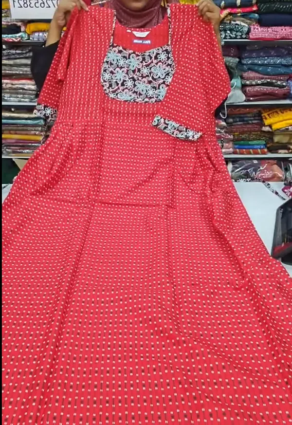 Premium Cotton Frock Style Nighty with Adjustable Rope & Side Pocket | NT3295